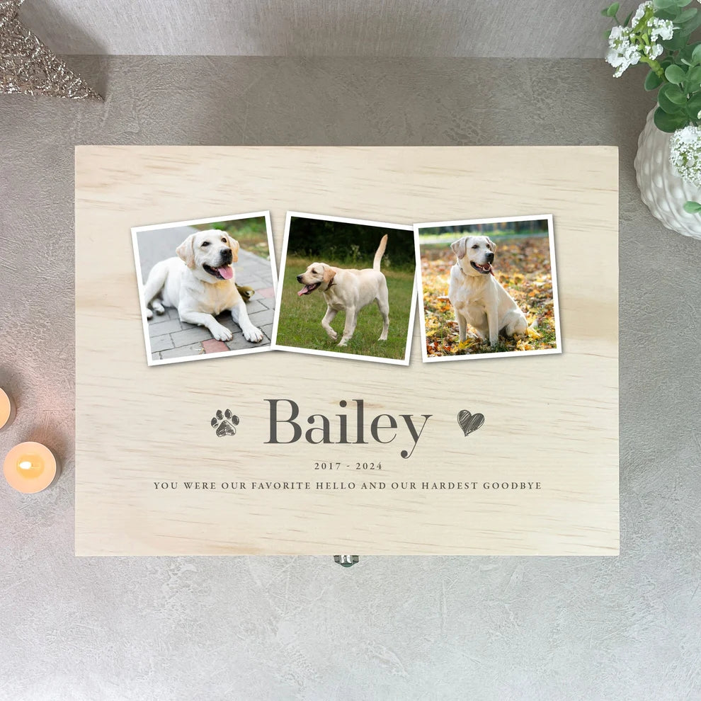 Personalised Three Photo Pet Memorial Keepsake Box 5 Sizes
