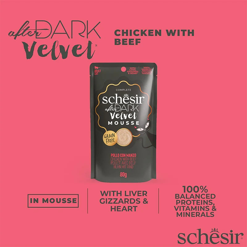 Schesir After Dark Velvet Mousse Adult Cat Chicken & Beef 12 x 80g