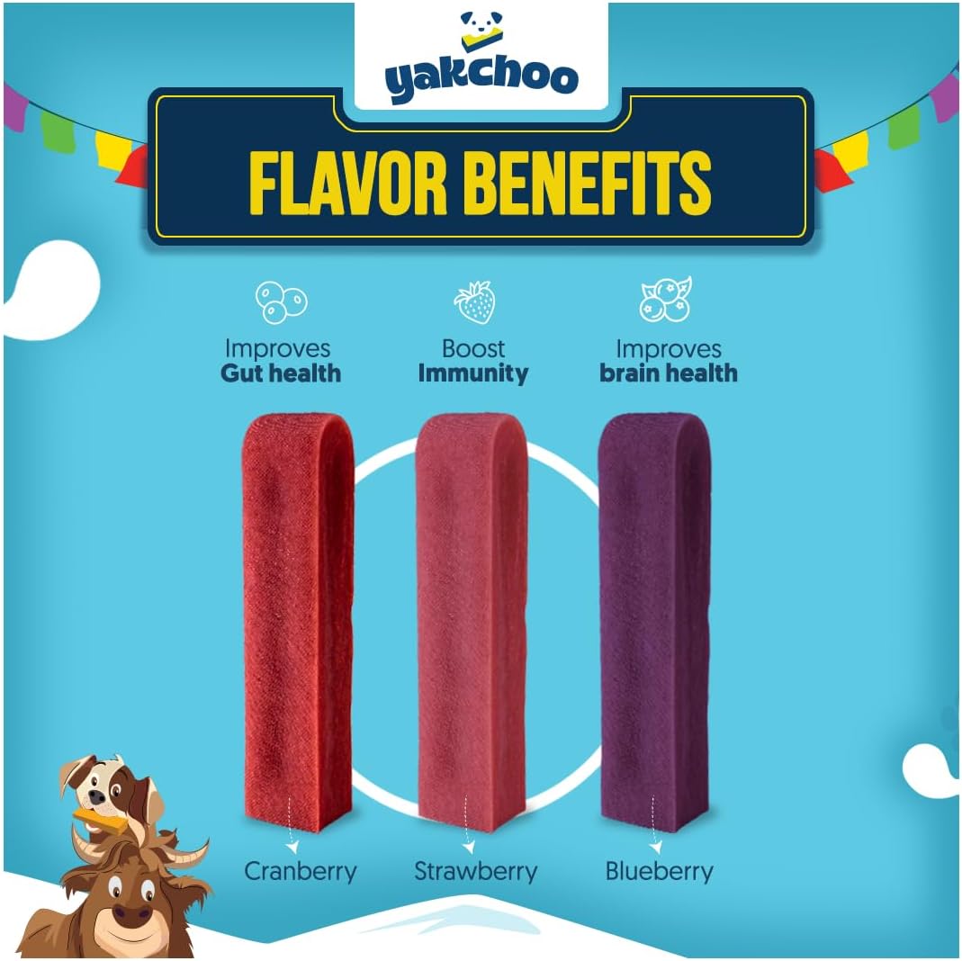 Yakchoo Himalayan Yak Cheese Dog Chews – Medium 70g - Blueberry Strawberry & Cranberry 3 Pack