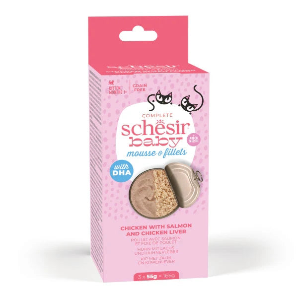 Schesir Kitten Baby Mousse & Fillets Chicken with Salmon and Chicken Liver 3 x 55g