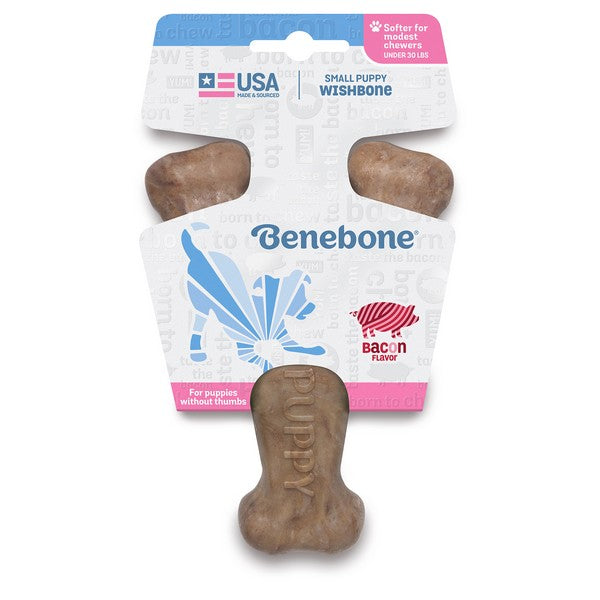 Benebone Puppy Wishbone Nylon Dog Toys Bacon Flavour 2 Sizes