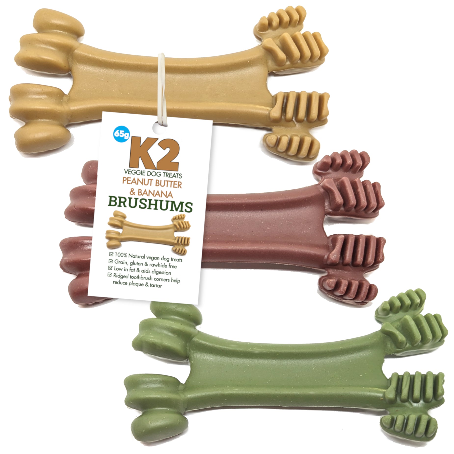K2 Veggie Dog Treats Brushums Peanut Butter & Banana 65g