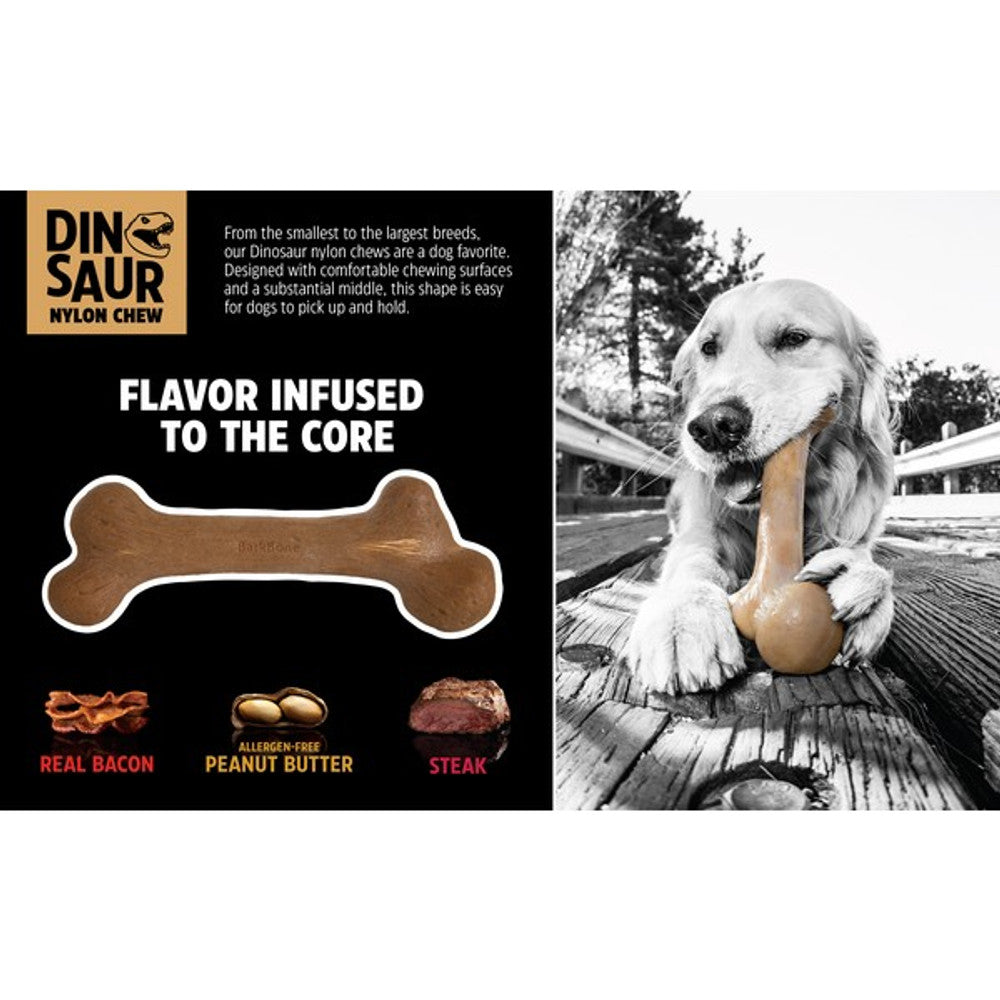 Pet Qwerks Dinosaur BarkBones Steak Nylon Tough Dog Toys 3 Sizes