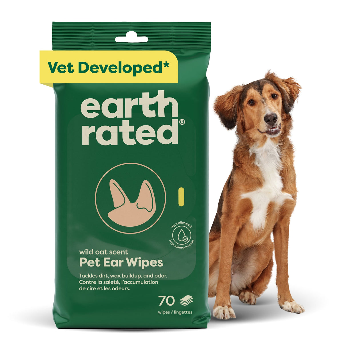 Earth Rated Dog Ear Wipes – Wild Oat Scent – 70 Pack