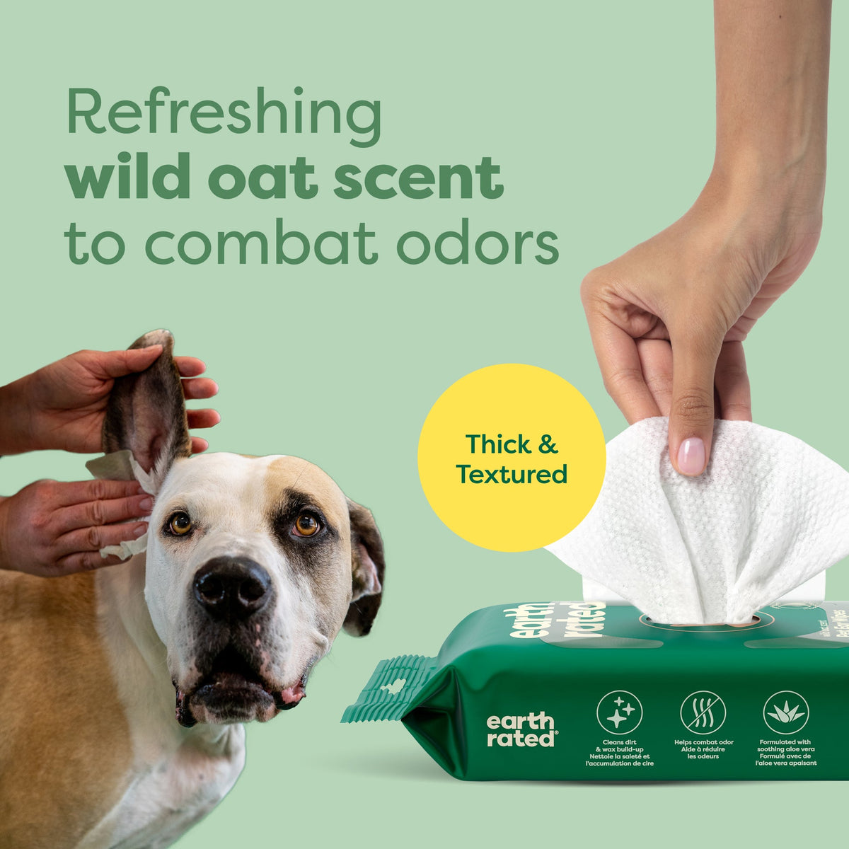 Earth Rated Dog Ear Wipes – Wild Oat Scent – 70 Pack