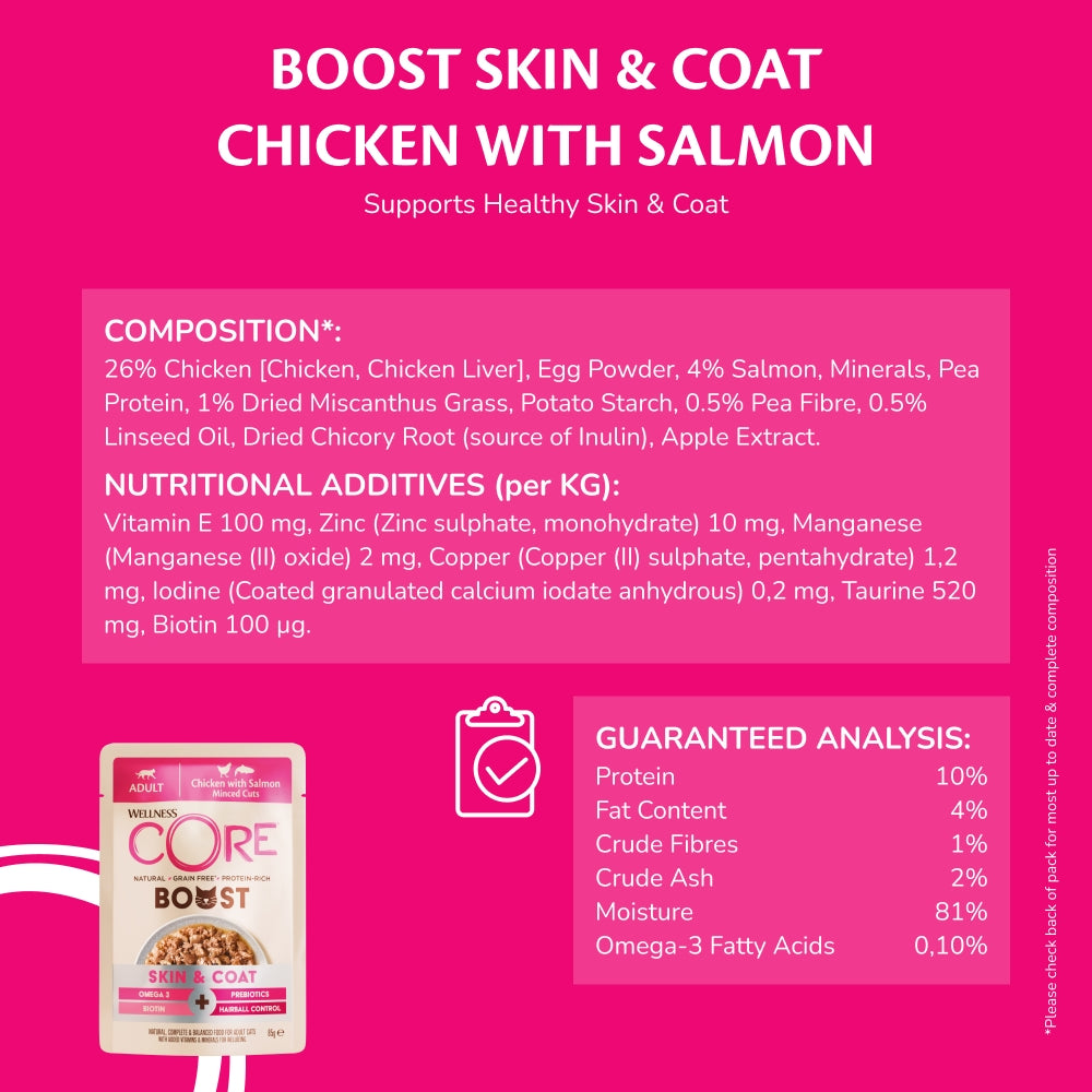 Wellness CORE Cat Boost Skin & Coat Chicken with Salmon 14 x 85g