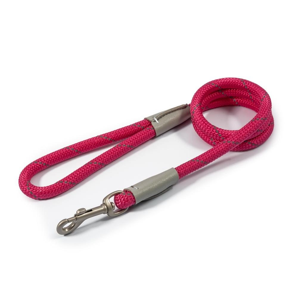 Ancol Viva Dog Rope Lead Snap Hook Reflective Pink 2 Sizes