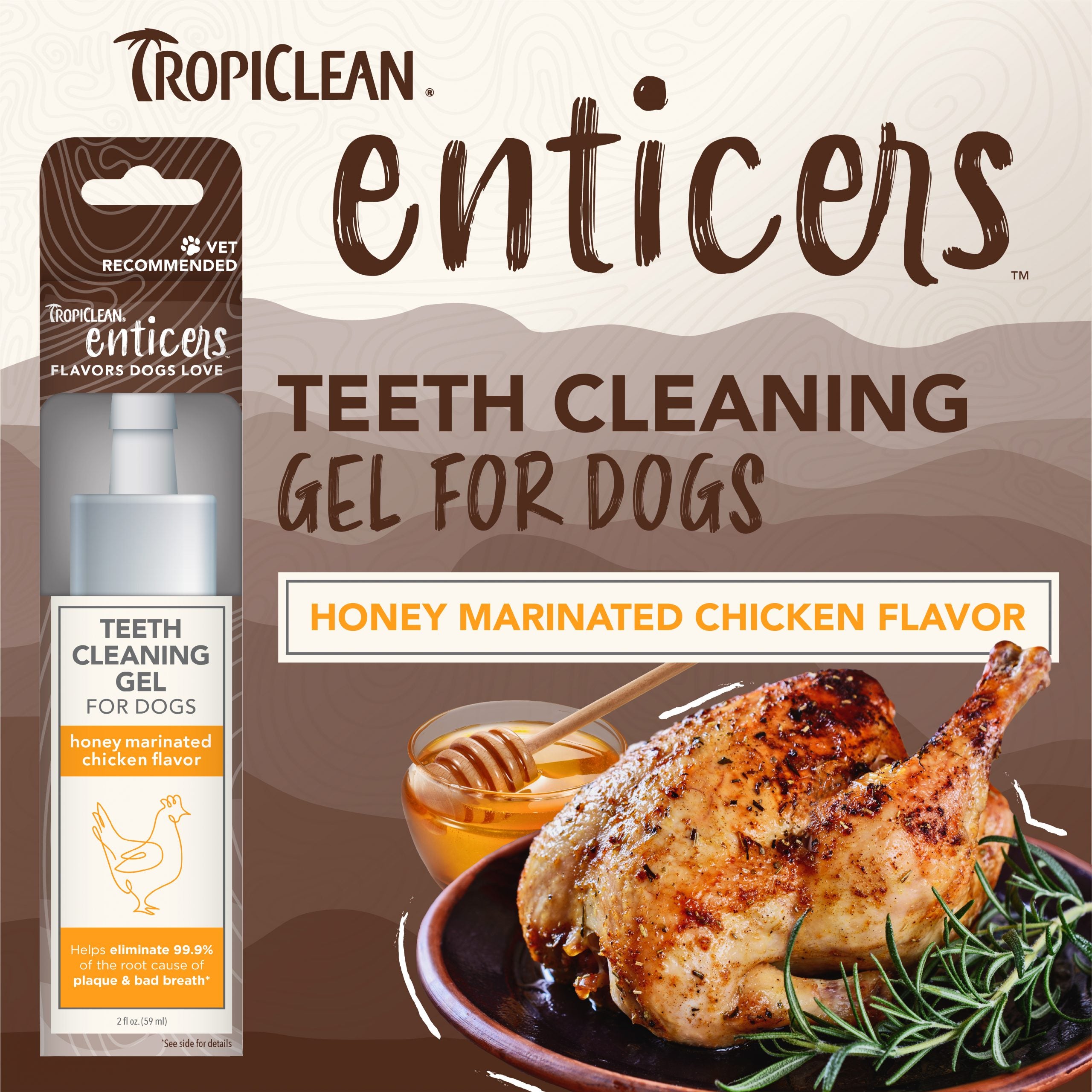 TropiClean Enticers Teeth Cleaning Gel for Dogs Honey Marinated Chicken 59ml