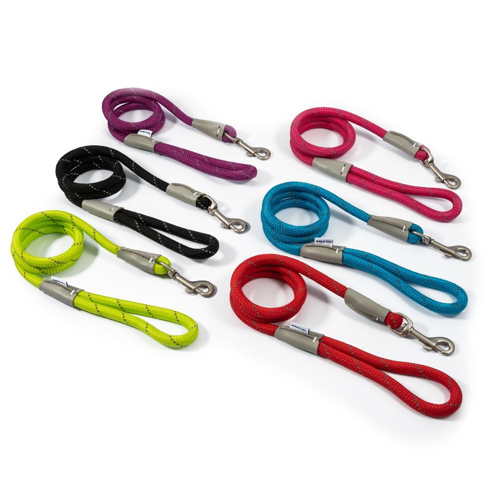 Ancol Viva Dog Rope Lead Snap Hook Reflective Pink 2 Sizes