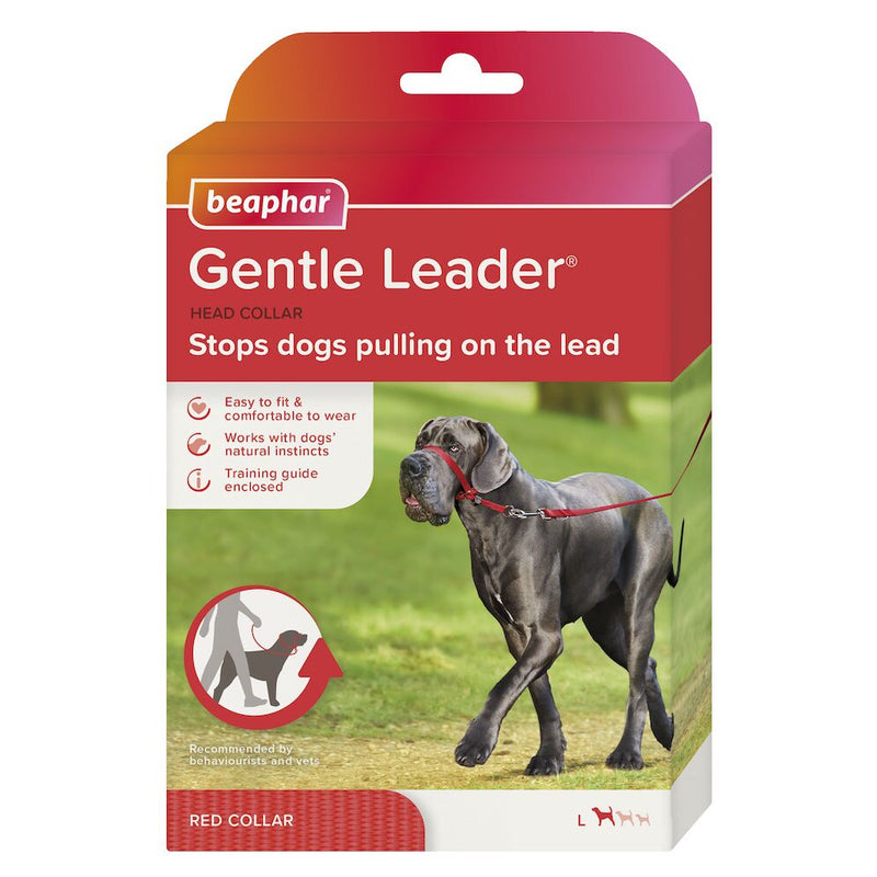 Beaphar Gentle Leader Head Collar Dog Lead STOPS Pulling Red 3 Sizes