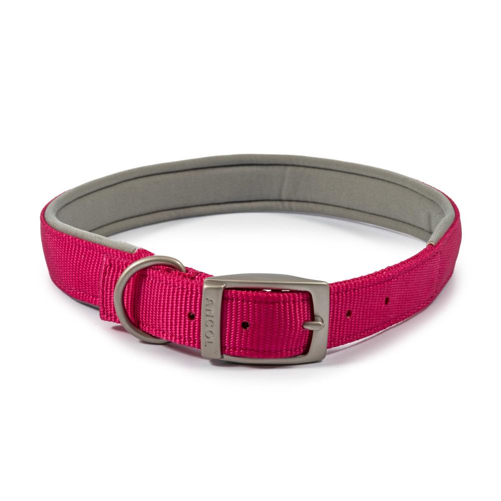 Ancol Viva Dog Collars Buckle Nylon Neoprene Padded Pink 5 Sizes