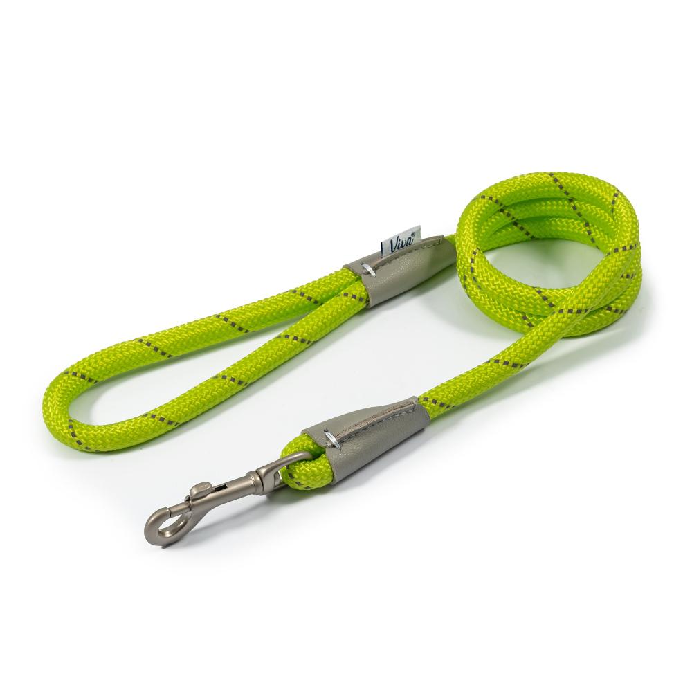 Ancol Viva Dog Rope Lead Snap Hook Reflective Lime 2 Sizes