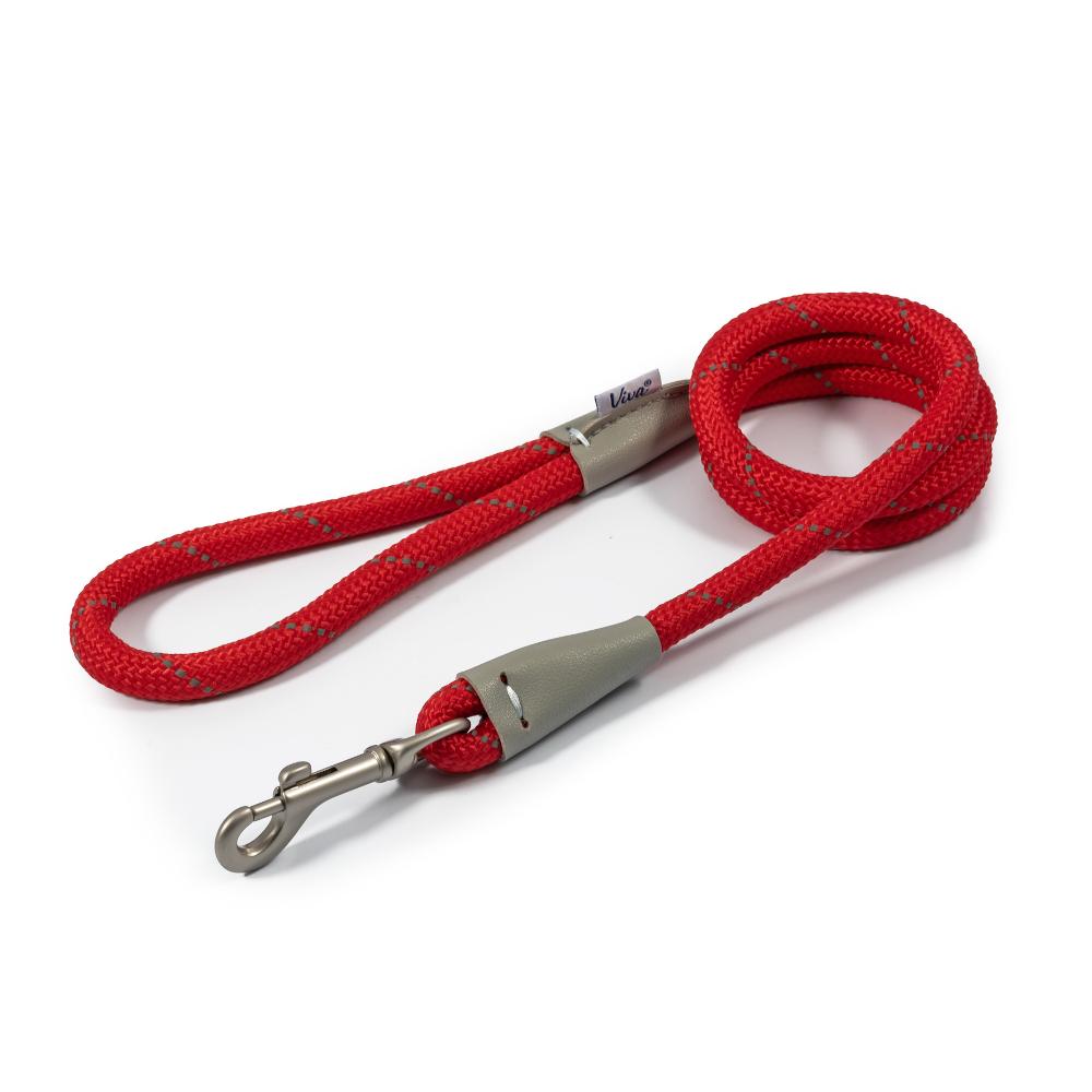 Ancol Viva Dog Rope Lead Snap Hook Reflective Red 2 Sizes