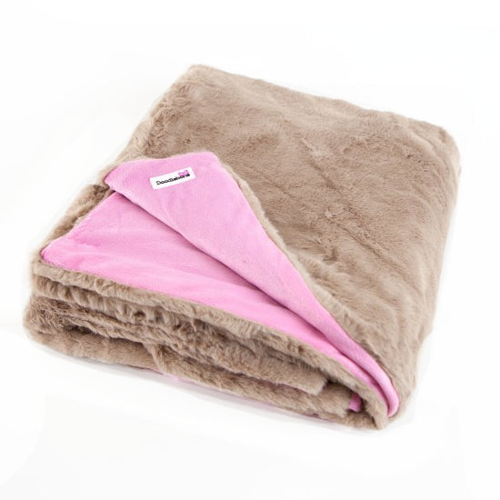 Doodlebone Faux Fur Dog Blanket Beige/Pink