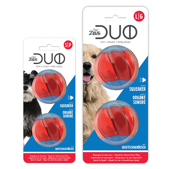 Zeus Duo Balls with Squeaker 2Pk 2 Sizes