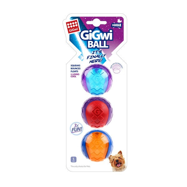 GiGwi Transparent TPR Rubber G Ball with Squeaker Small Pack of 3