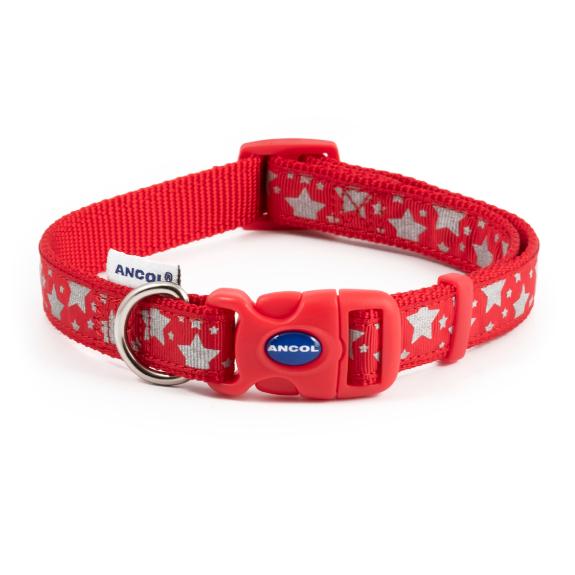 Ancol Dog & Puppy Collars Fashion Red Reflective Stars 3 Sizes