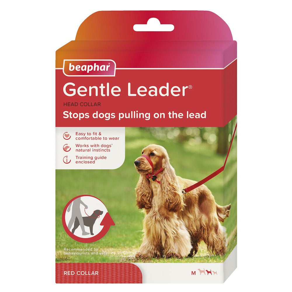 Beaphar Gentle Leader Head Collar Dog Lead STOPS Pulling Red 3 Sizes