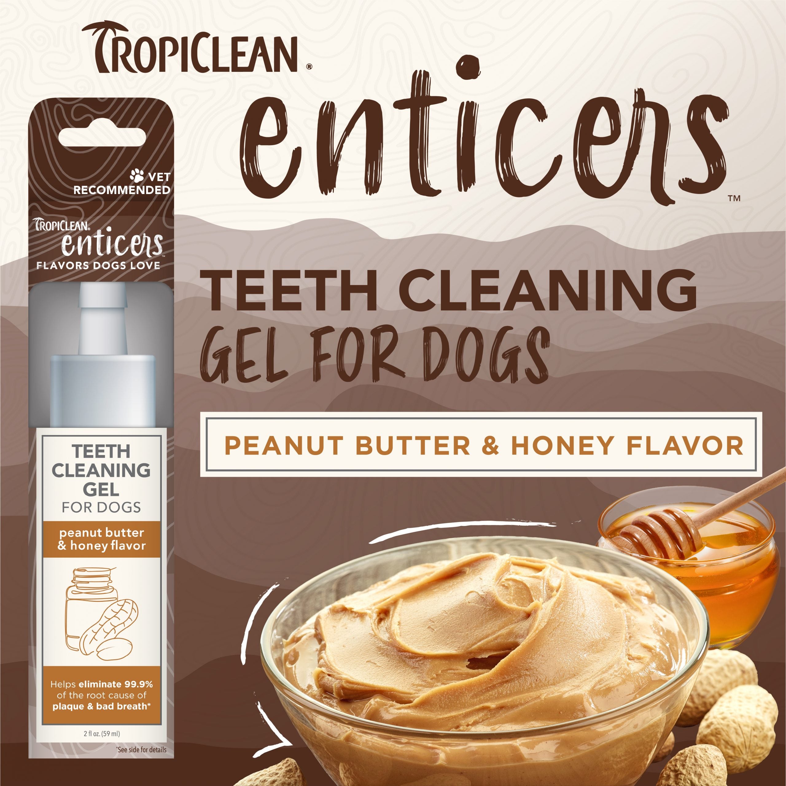 TropiClean Enticers Teeth Cleaning Gel for Dogs Peanut Butter and Honey 59ml