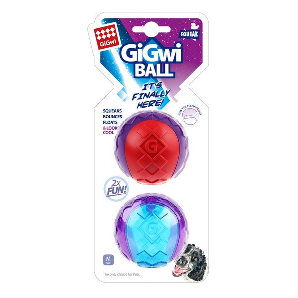 GiGwi Transparent TPR Rubber G Ball with Squeaker Medium Pack of 2