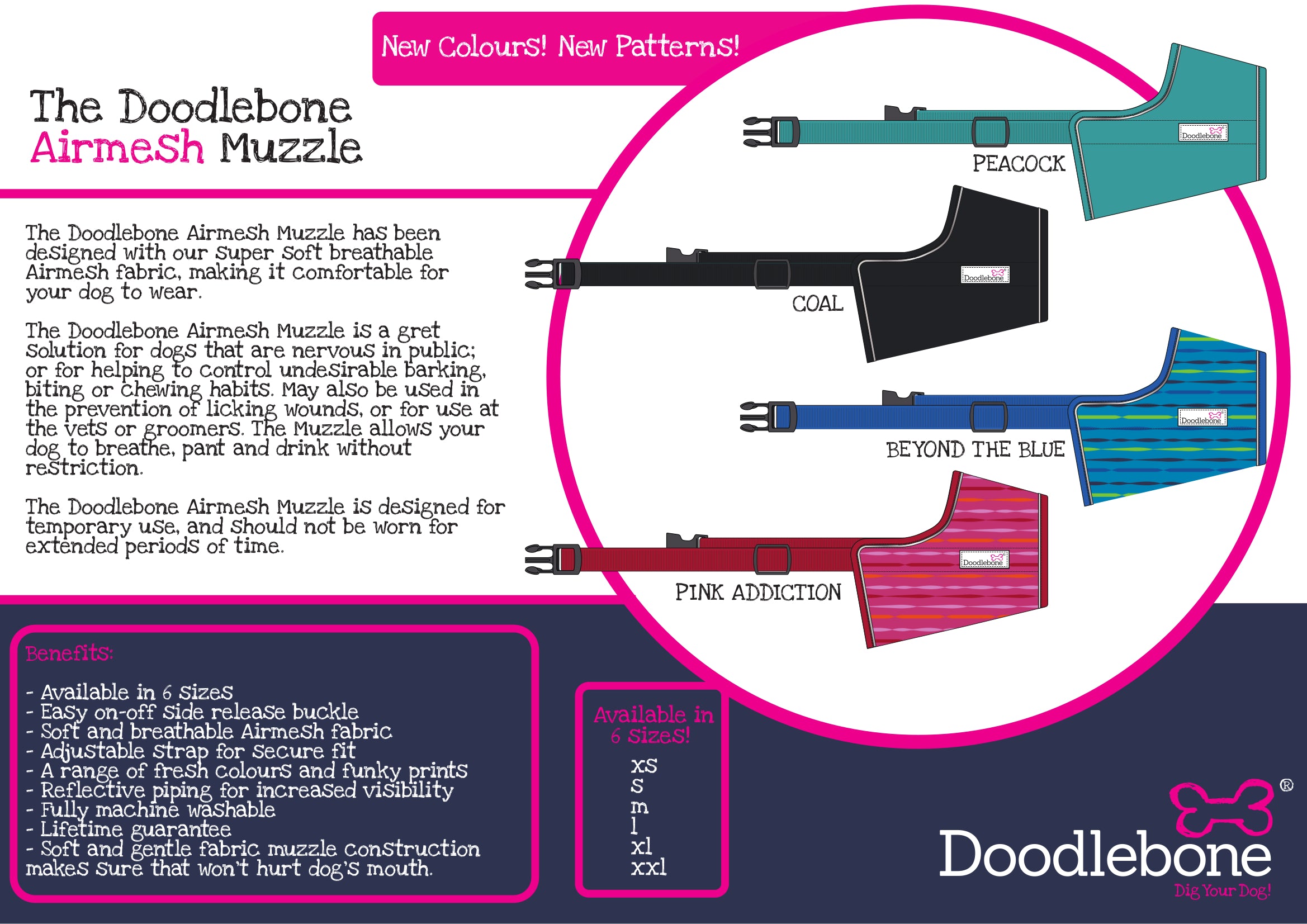 Doodlebone Original Dog Muzzles Coal 6 Sizes