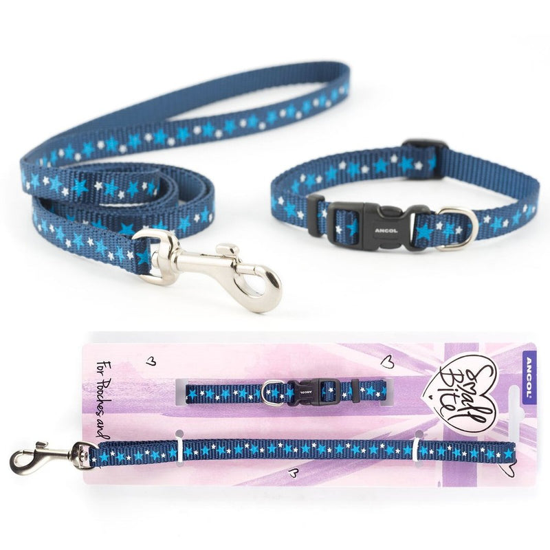 Ancol Puppy Small Bite Dog Collar & Lead Set Stars Blue