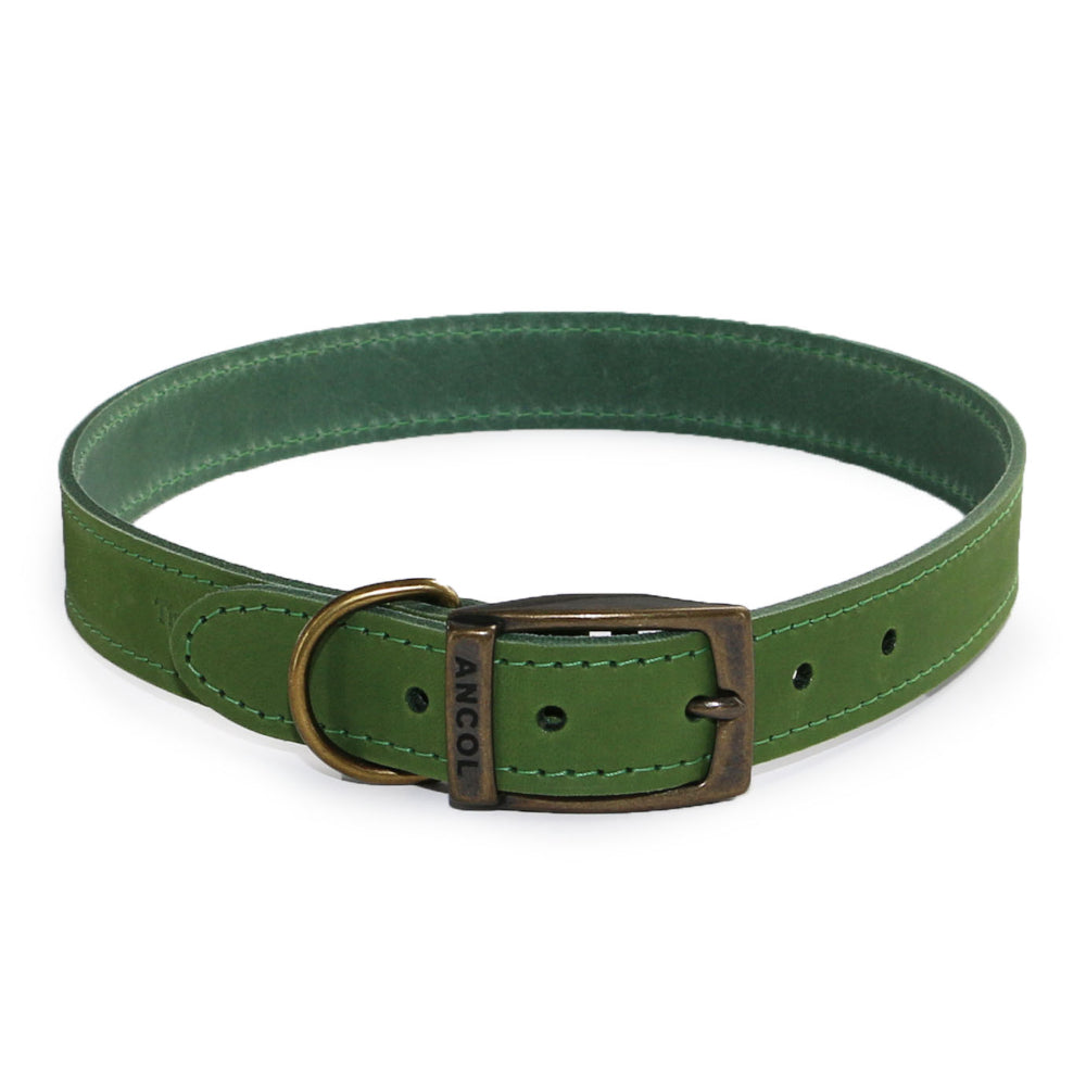 Ancol Timberwolf Leather Collars Green 8 Sizes