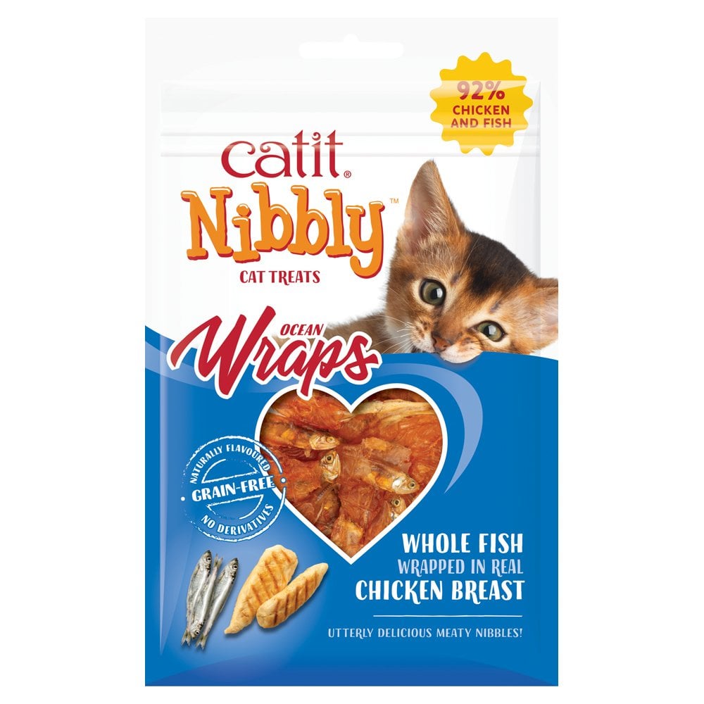 Catit Nibbly Chicken & Fish Ocean Wraps Treats 30g