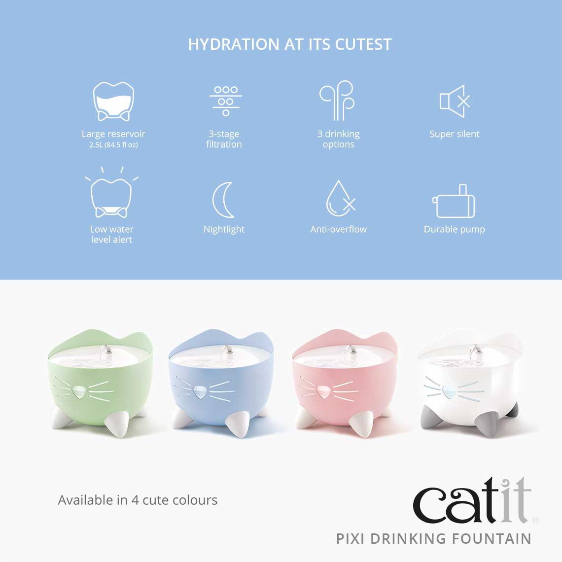 Catit PIXI Cat Water Drinking Fountains 4 Colours