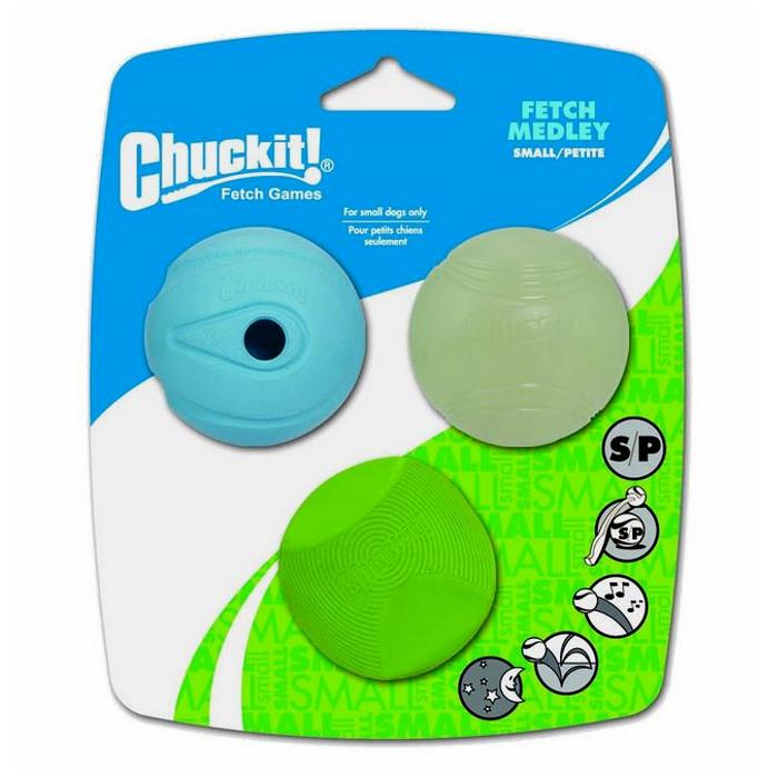 Chuckit Fetch Medley Balls Small Whistler Max Glow Erratic Pack of 3