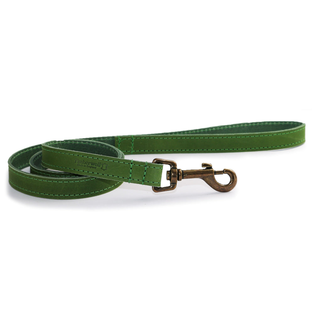 Ancol Timberwolf Leather Leads Green 2 Sizes
